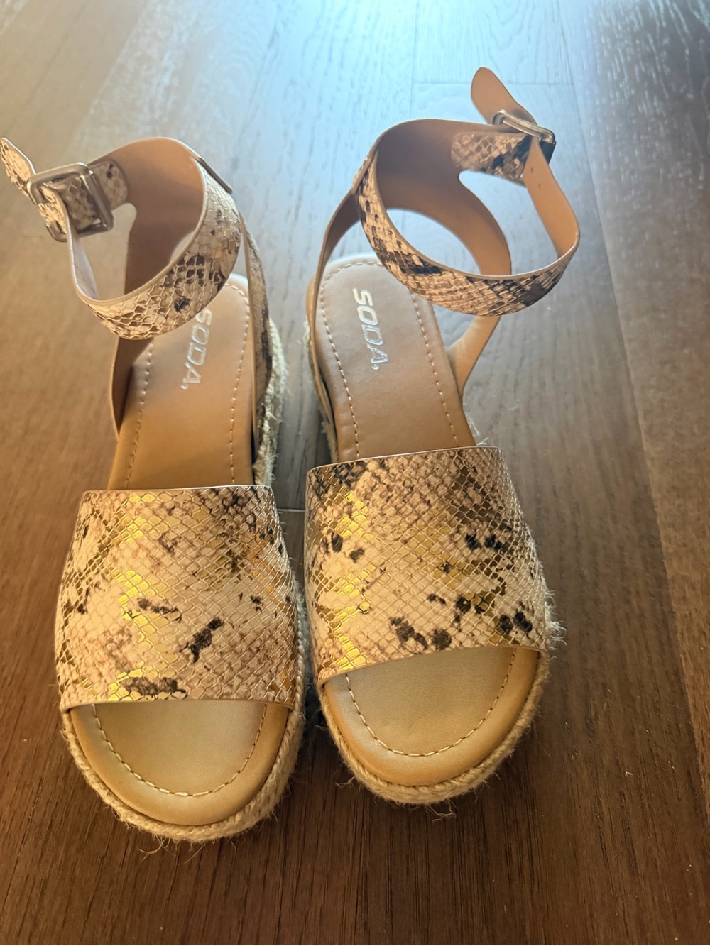 Soda Pink Snake-Print Espadrille Wedge Sandals